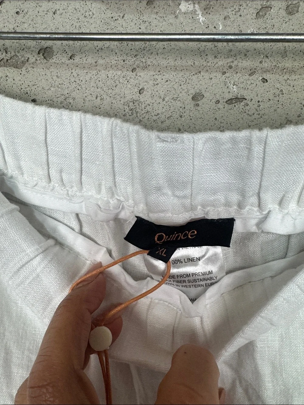 Quince White Linen Elastic-Waist Straight Pants